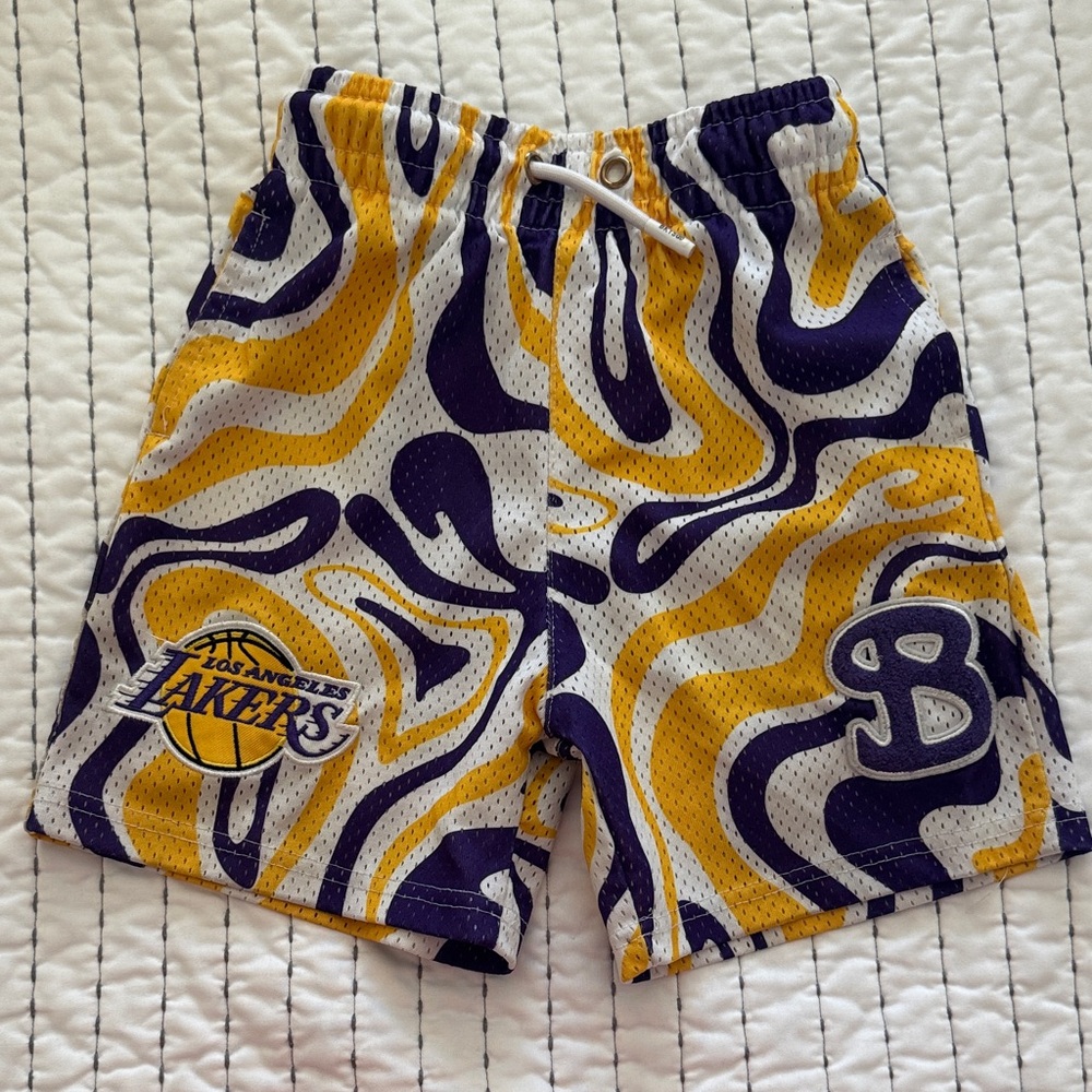 Kids Graphic Yellow and Purple Sports Shorts